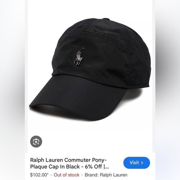 Polo Ralph Lauren black pony plaque cap baseball hat adjustable gunmetal silver - Picture 2 of 12